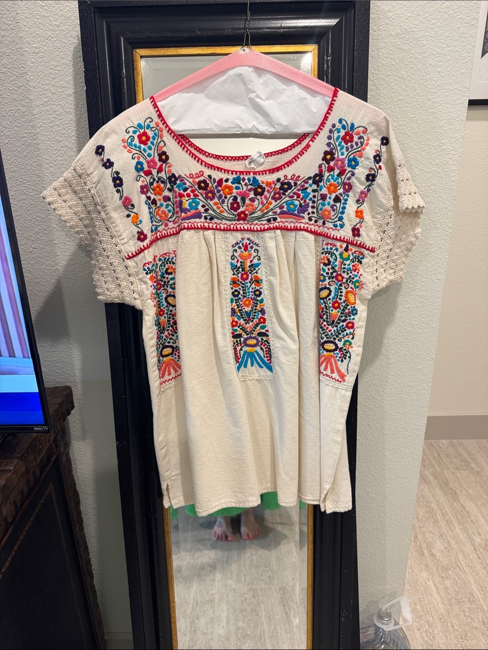 Embroidered Cream Boho Peasant Top - Multi-Color Detailing